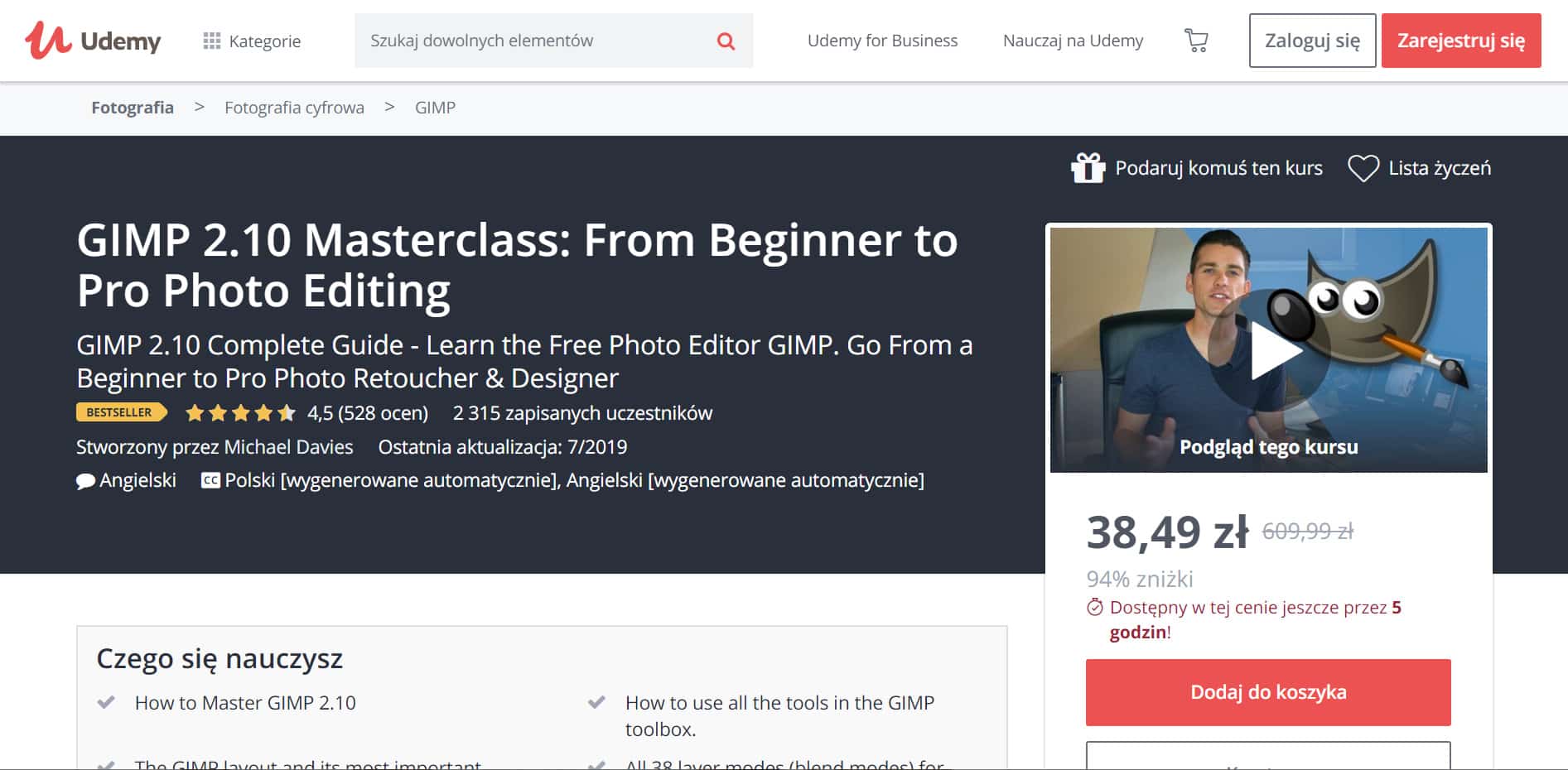 Udemy - kurs GIMP od amatora do profesjonalisty